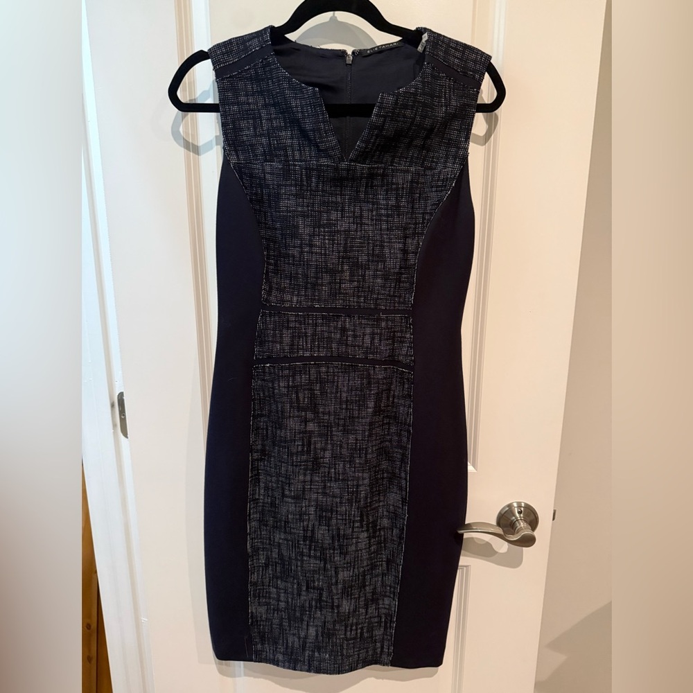 Elie Tahari Anya Dress Size 6 Black White Tweed Sheath Career Work Dress